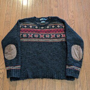 Polo Ralph Lauren Vintage Wool Linen Silk Fair Isle Elbow Patch Sweater - Size L